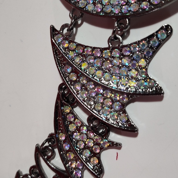 Necklace Skeleton with Bat Wings Halloween Rhinestone Bling Costume Gothic Punk - Picture 6 of 15